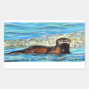 Otter in den Waves 2 Gemälde Rechteckiger Aufkleber