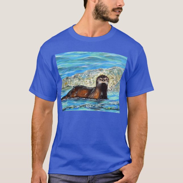 Otter in den Waves 2 Gemälde T-Shirt (Vorderseite)