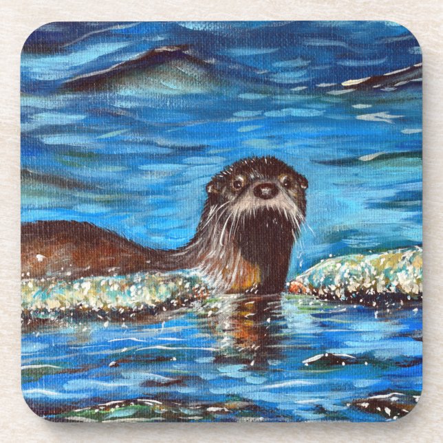 Otter in den Wellen Malerei  Getränkeuntersetzer (Vorderseite)
