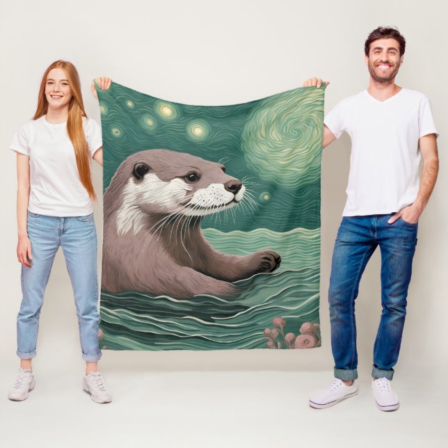 Otter in der Sternennacht und Rose Fleecedecke (Beispiel)