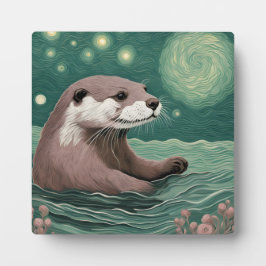 Otter in der Sternennacht und Rose Fotoplatte