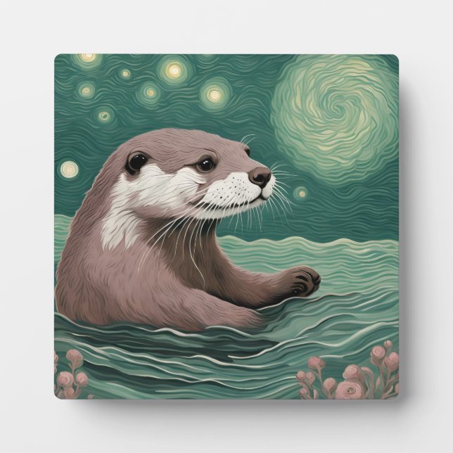Otter in der Sternennacht und Rose Fotoplatte (Vorderseite)