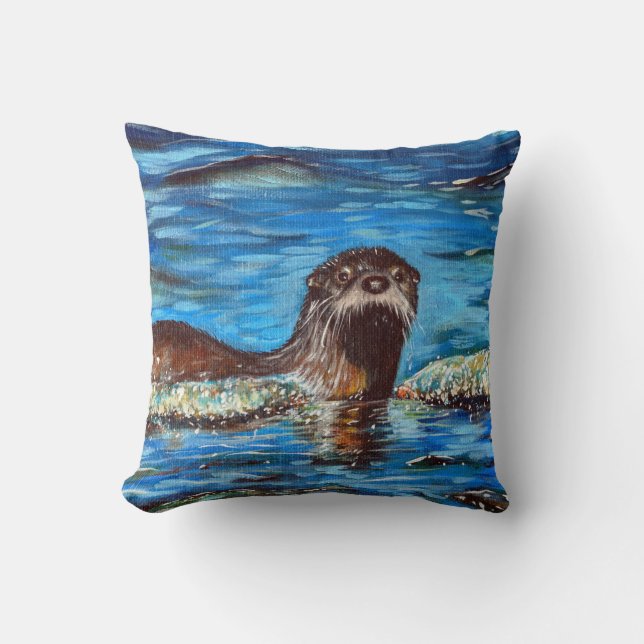 Otter in der Waves-Malerei Kissen (Vorderseite)