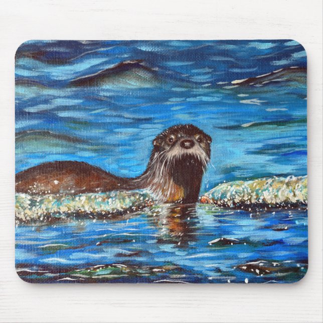 Otter in der Waves-Malerei Mousepad (Vorne)