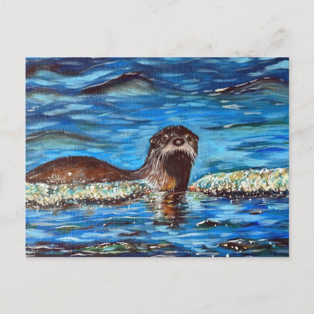 Otter in der Waves-Malerei Postkarte (Vorderseite)