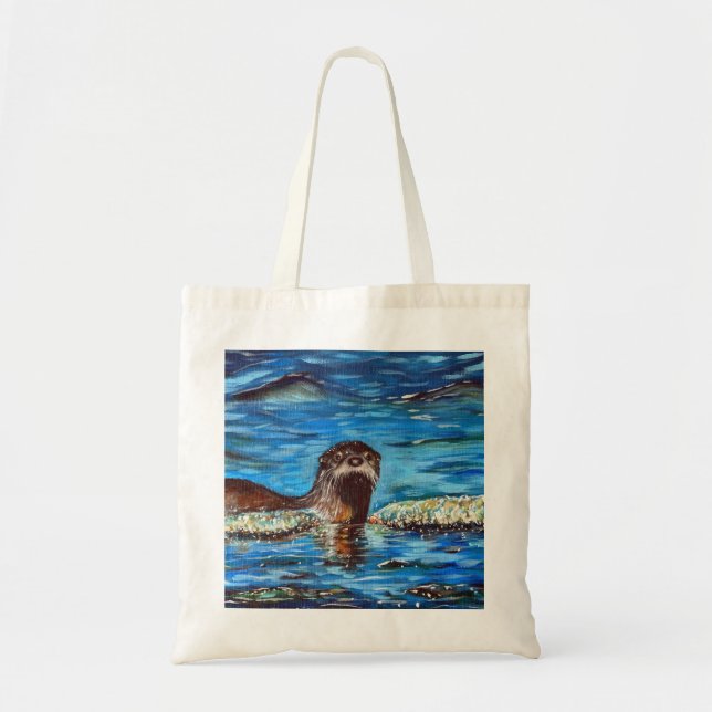 Otter in der Waves-Malerei Tragetasche (Vorne)