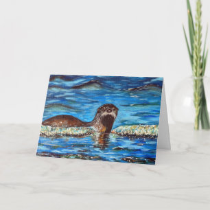 Otter in der Waves Painting Grußkarte Karte