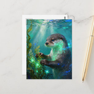 Otter in einem magischen Seetang-Garten Postkarte