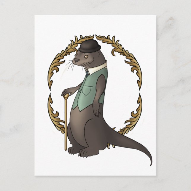 Otter in einem Waistcoat und einem Bowlerhut Postkarte (Vorderseite)