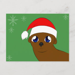 Otter in einem Weihnachtshut Feiertagspostkarte