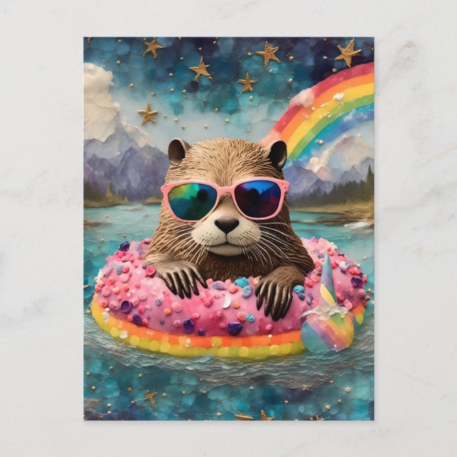 Otter in einer Doughnut auf einer Floattour Postkarte (Vorderseite)
