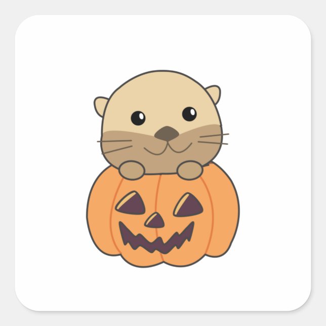 Otter in Pumpkin Orange Koalas Halloween Otters Quadratischer Aufkleber (Vorderseite)
