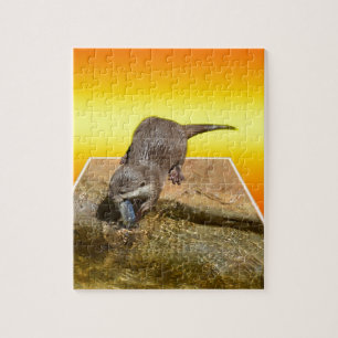 Otter isst leckeren Fisch an seinem Teich, Puzzle