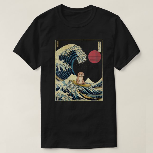 Otter Japanisch Kanagawa Wave Funny Surf Tier VNe T-Shirt (Design vorne)