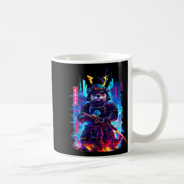 Otter Katana Cyberpunk Neon Samurai Japanese Art  Kaffeetasse (Rechts)