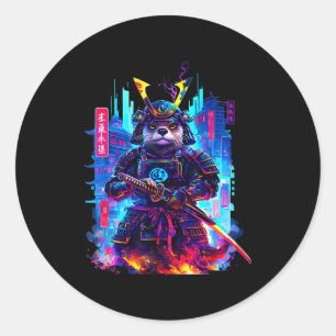 Otter Katana Cyberpunk Neon Samurai japanische Kun Runder Aufkleber