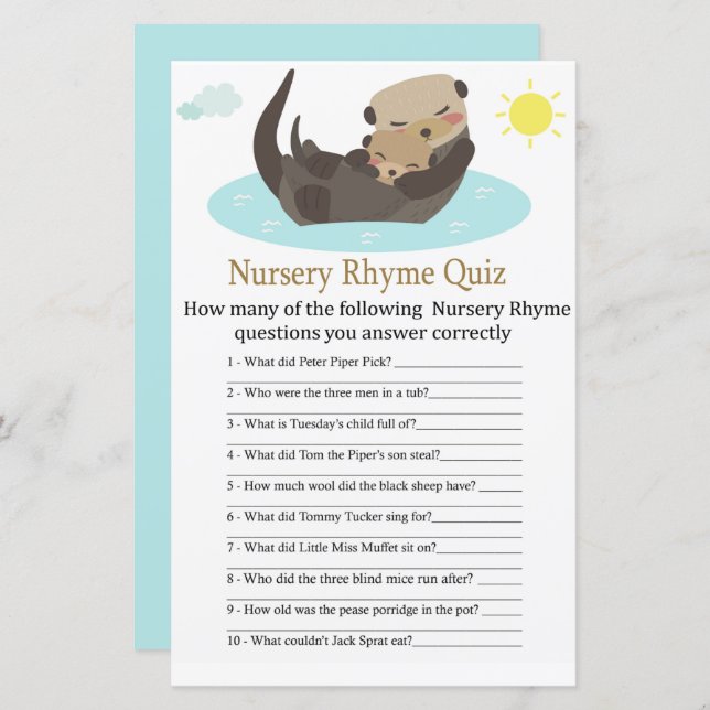 Otter Kinderzimmer Rhyme Quiz Kinderduschenspiel (Vorne/Hinten)