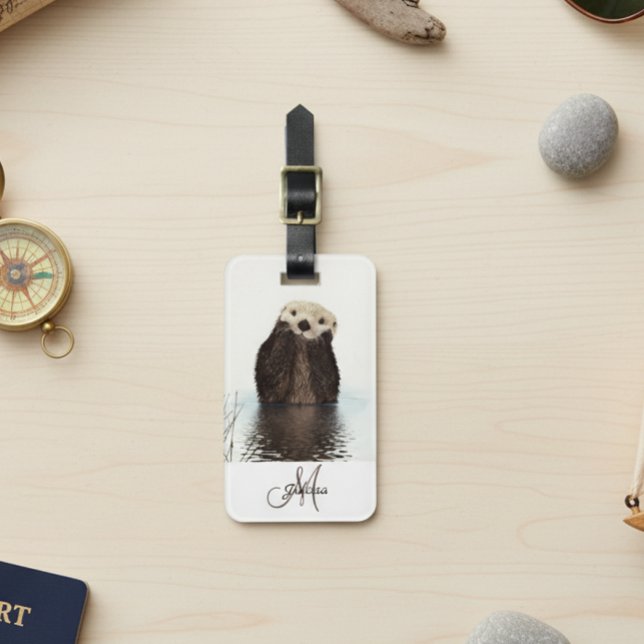 Otter Lover Monogram Personalisiert Gepäckanhänger (Von Creator hochgeladen)