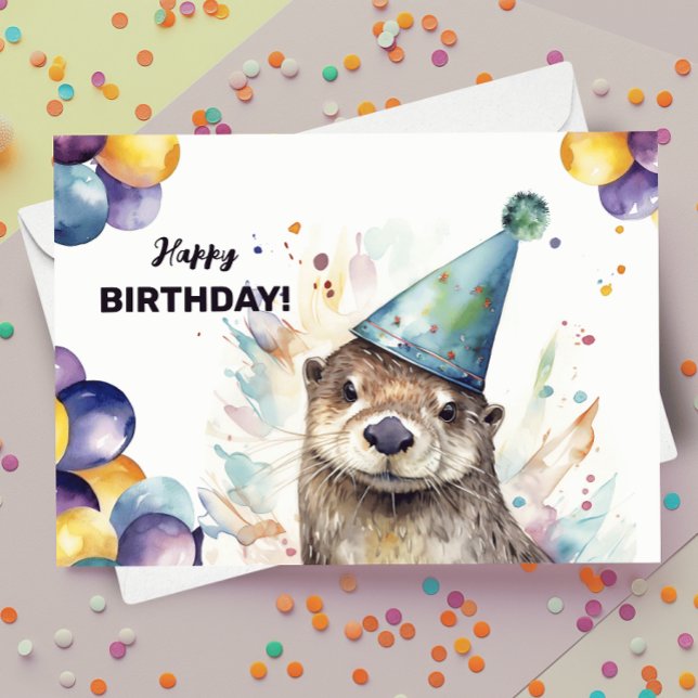 Otter mit Balloons und Party Happy Birthday Karte (Von Creator hochgeladen)