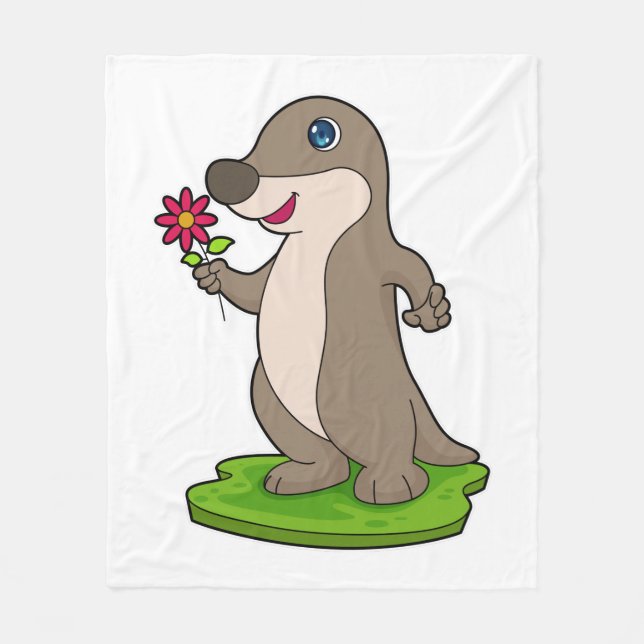Otter mit Blume Fleecedecke (Vorderseite)