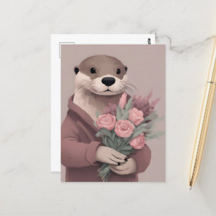 Otter mit Blume Postkarte