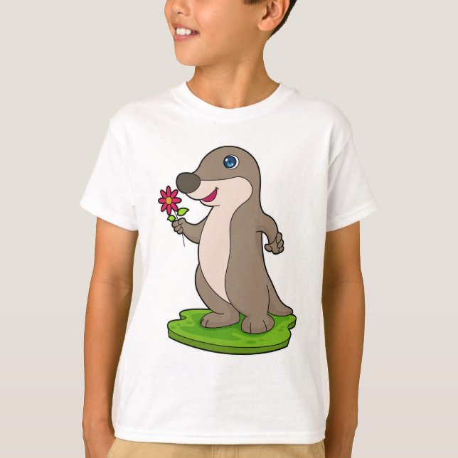 Otter mit Blume T-Shirt (Vorderseite)
