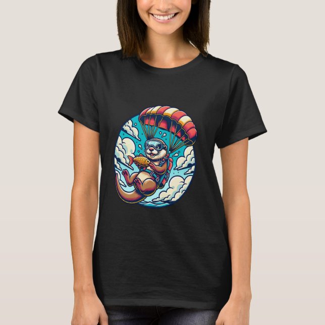 Otter mit Fallschirm und Fischabenteuer T-Shirt (Vorderseite)