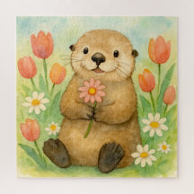 Otter mit Frühlingsblüten