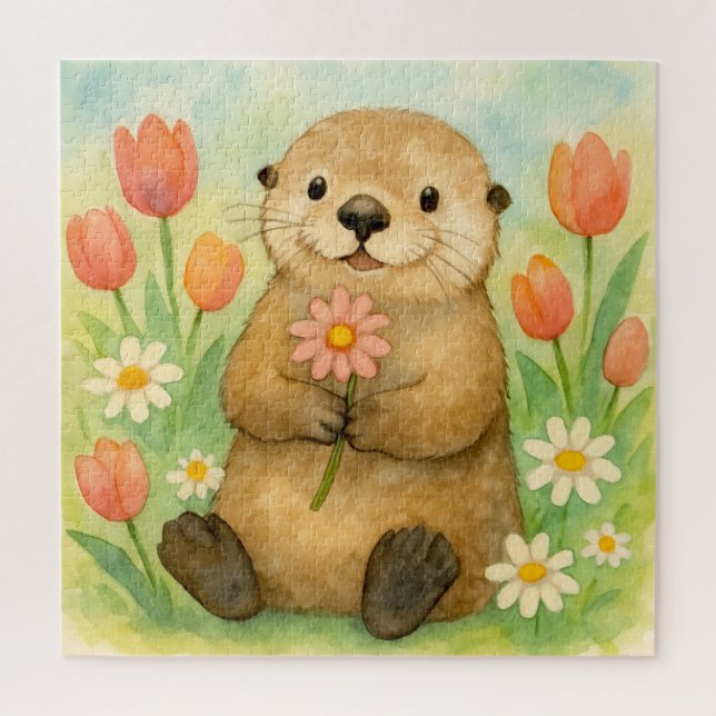 Otter mit Frühlingsblüten Puzzle (Vertikal)