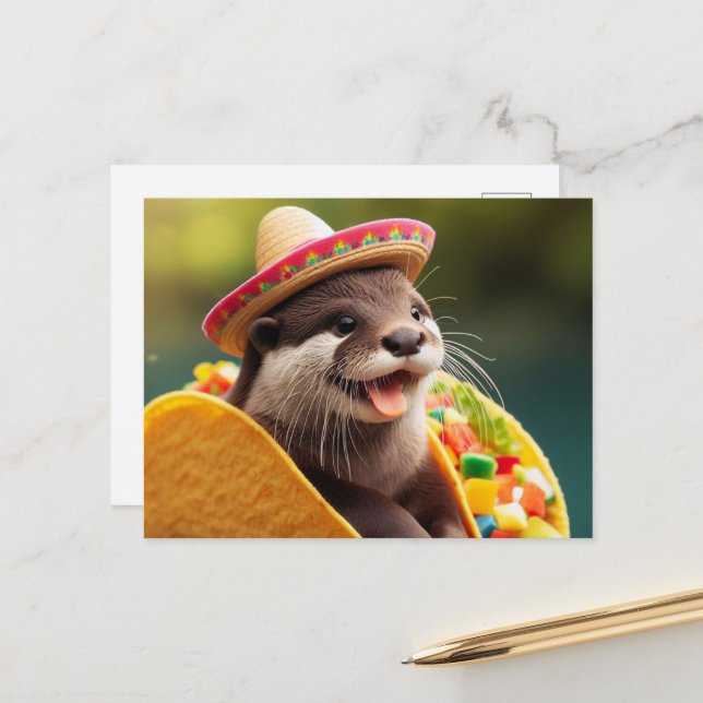 Otter mit Tacos adororable Postkarte (Vorderseite/Rückseite Beispiel)