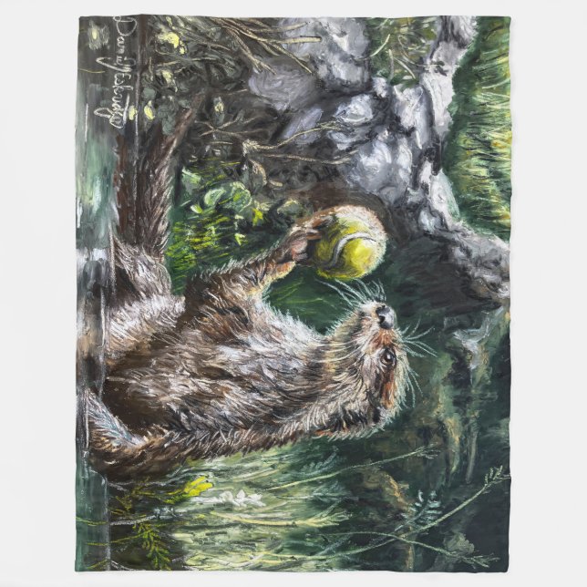 Otter mit Tennisball Fleecedecke (Vorderseite)
