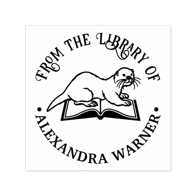 Otter on Book Round Library Book Name Permastempel (Design)