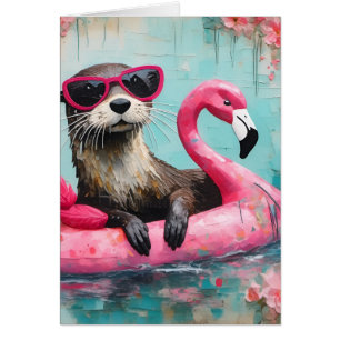 Otter Pink Flamingo Jeden Anlaß Blank Greeting