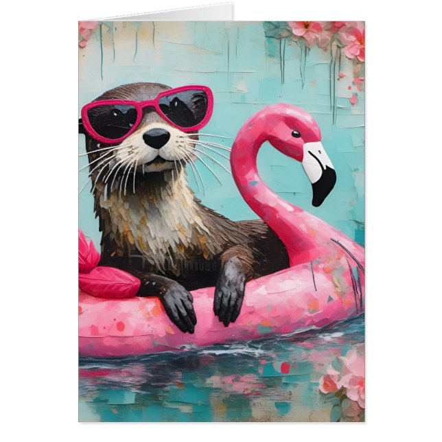 Otter Pink Flamingo Jeden Anlaß Blank Greeting (Vorne)