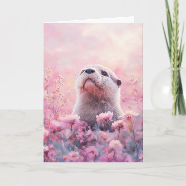 Otter pinkelt durch traumhafte Blumenblüten Karte (Vorderseite)
