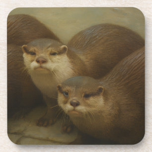 Otter Quartet - Spielerische Wildlife Art Print Getränkeuntersetzer