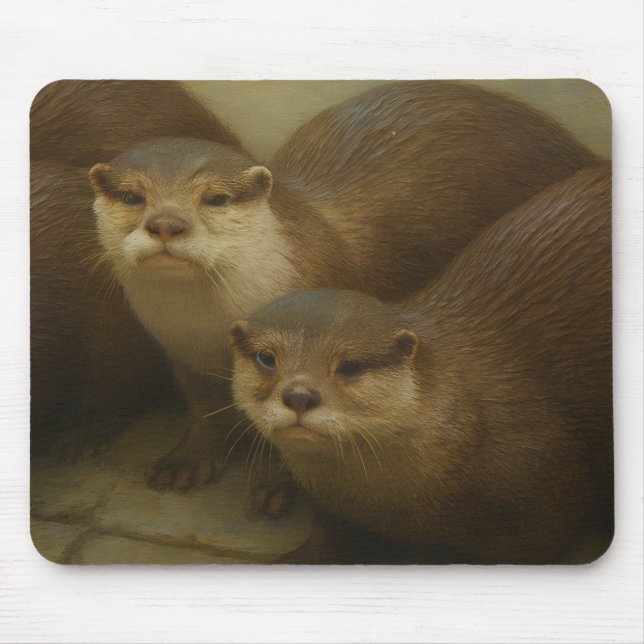 Otter Quartet - Spielerische Wildlife Art Print Mousepad (Vorne)