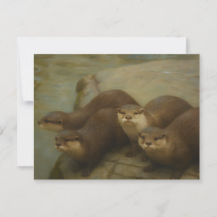 Otter Quartet - Spielerische Wildlife Art Print Postkarte