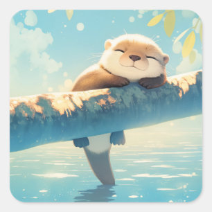 Otter River Retreat Quadratischer Aufkleber