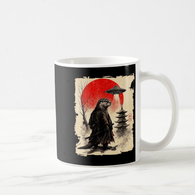 Otter Samurai Retro Ufo Japanese Warrior Art Graph Kaffeetasse (Rechts)