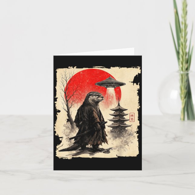 Otter Samurai Retro Ufo Japanese Warrior Art Graph Karte (Vorderseite)