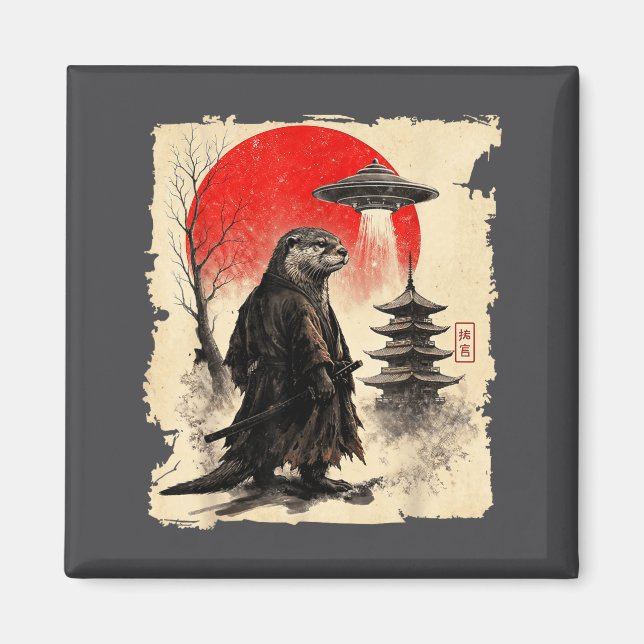 Otter Samurai Retro Ufo Japanese Warrior Art Graph Magnet (Vorne)