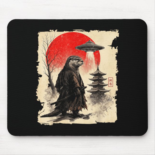 Otter Samurai Retro Ufo Japanese Warrior Art Graph Mousepad (Vorne)