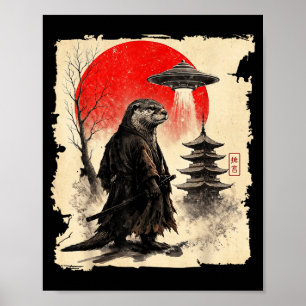 Otter Samurai Retro Ufo Japanischer Krieger Art Gr Poster