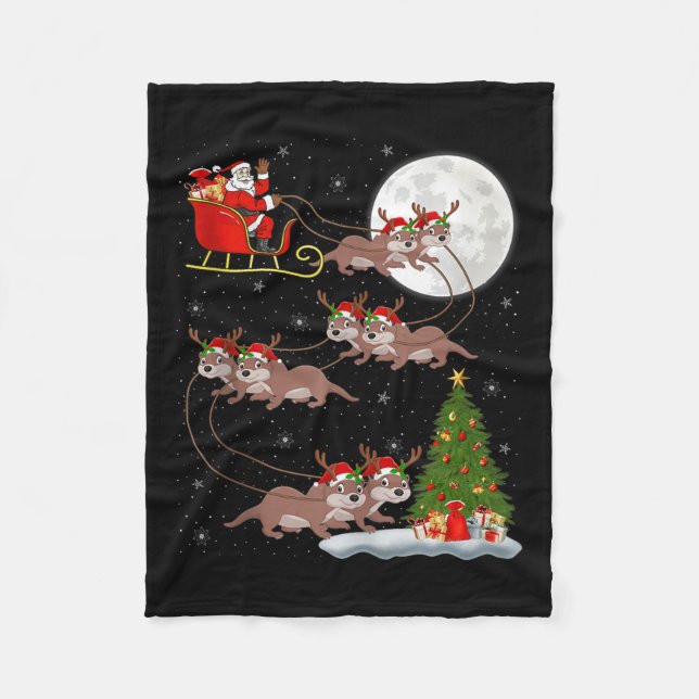 Otter Santa Sleigh Flying Funny Magical Christmas  Fleecedecke (Vorderseite)