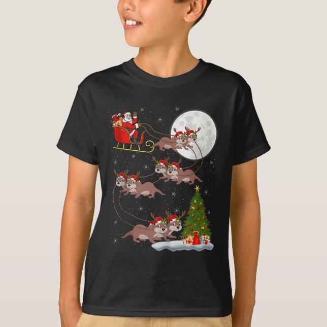 Otter Santa Sleigh Flying Funny Magical Christmas  T-Shirt (Vorderseite)