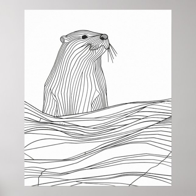 Otter schwarze Linie moderne minimalistische Linie Poster (Vorne)