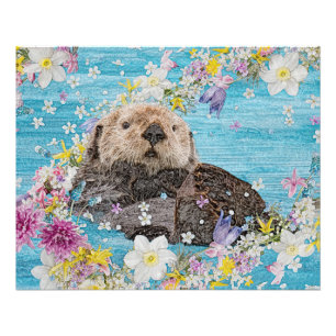 Otter Schwimmen in Blumen Fotodruck