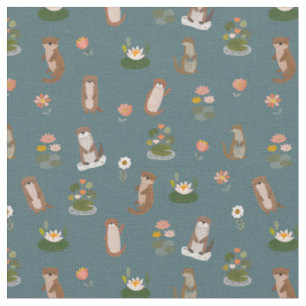 Otter & Seerosen auf dunklem Teal Stoff