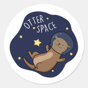 Otter Space Funny Astronaut Otter Puff Runder Aufkleber